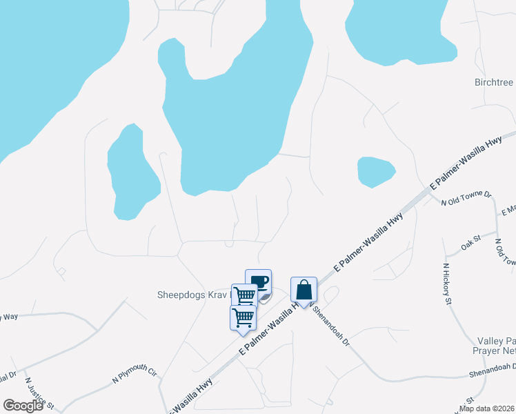 map of restaurants, bars, coffee shops, grocery stores, and more near 6141 East Chickadee Drive in Palmer