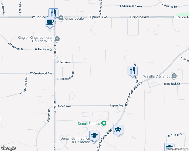 map of restaurants, bars, coffee shops, grocery stores, and more near 1501 North Morrie Circle in Wasilla