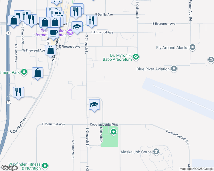 map of restaurants, bars, coffee shops, grocery stores, and more near 460 Rempel Avenue in Palmer