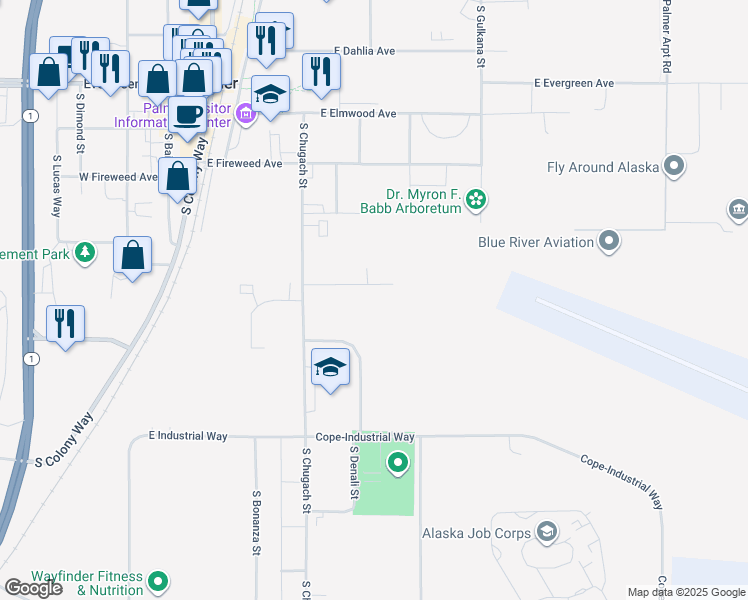 map of restaurants, bars, coffee shops, grocery stores, and more near 460 Rempel Avenue in Palmer