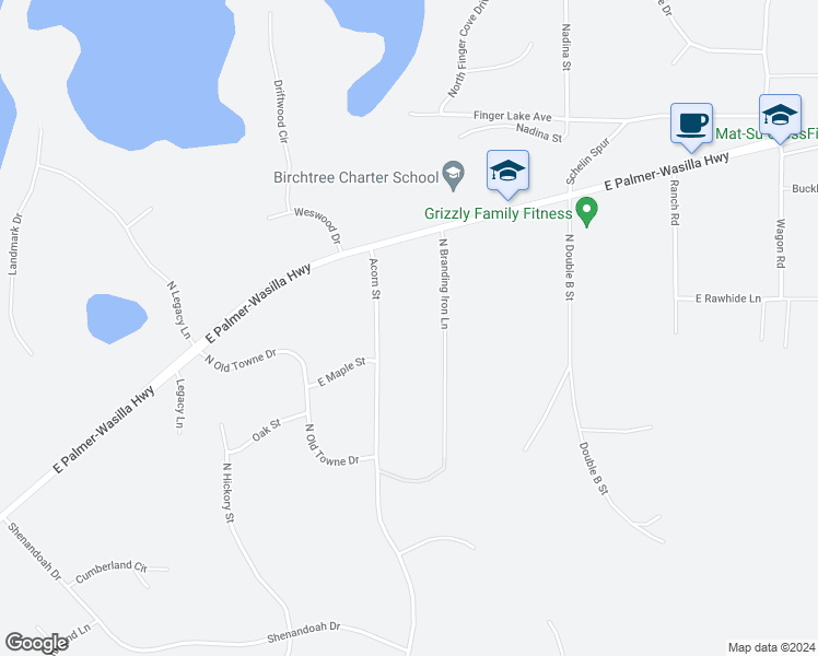 map of restaurants, bars, coffee shops, grocery stores, and more near 1521 Acorn Street in Palmer