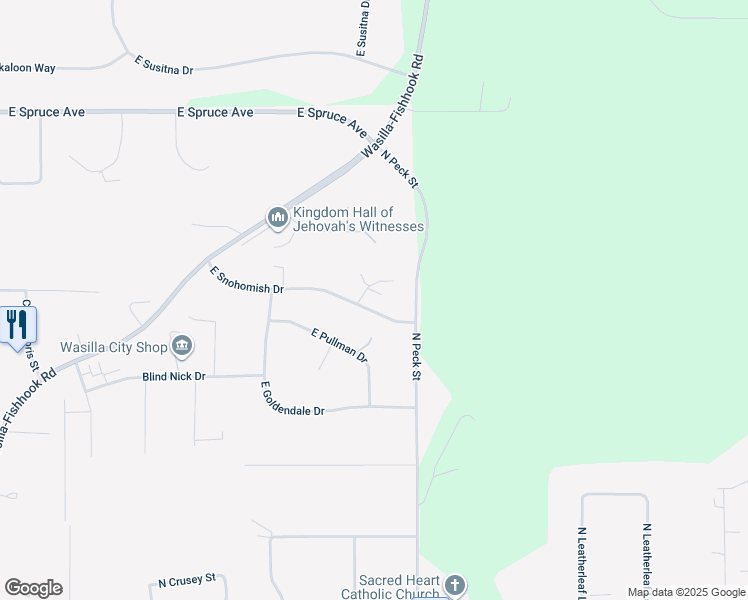 map of restaurants, bars, coffee shops, grocery stores, and more near 1515 Chattaroy Circle in Wasilla