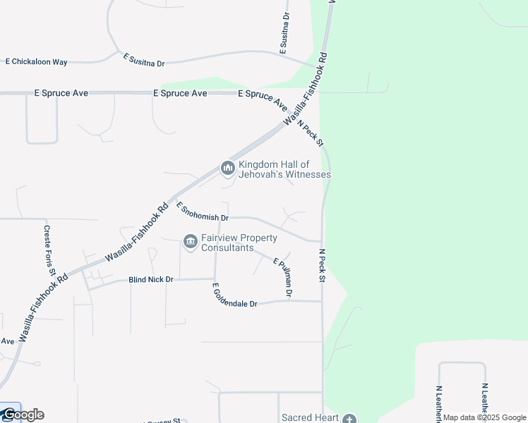 map of restaurants, bars, coffee shops, grocery stores, and more near 1051 East Snohomish Drive in Wasilla