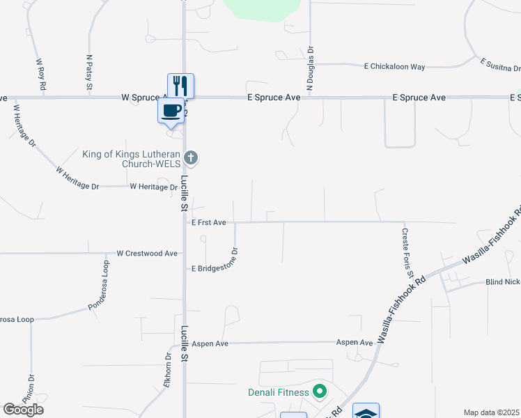 map of restaurants, bars, coffee shops, grocery stores, and more near 221 East Forest Drive in Wasilla