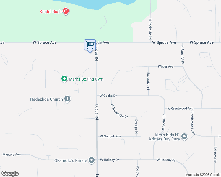 map of restaurants, bars, coffee shops, grocery stores, and more near 1100 West Cache Drive in Wasilla