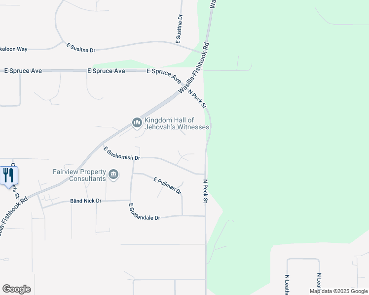map of restaurants, bars, coffee shops, grocery stores, and more near 1540 Chattaroy Circle in Wasilla