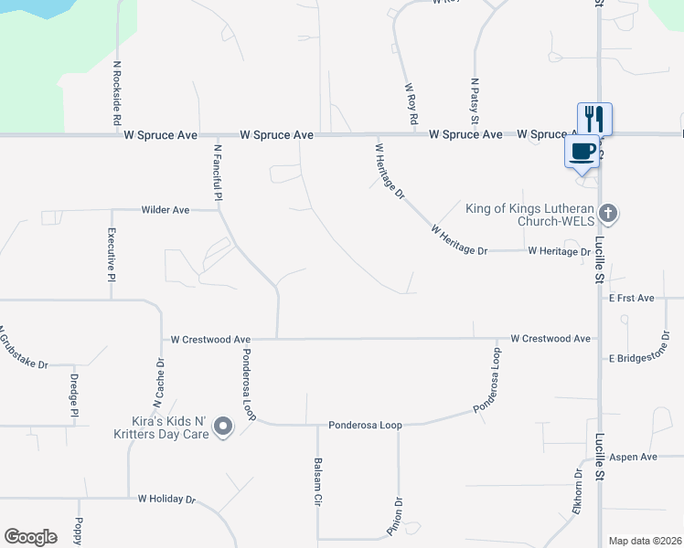 map of restaurants, bars, coffee shops, grocery stores, and more near 1580 North Centurian Place in Wasilla