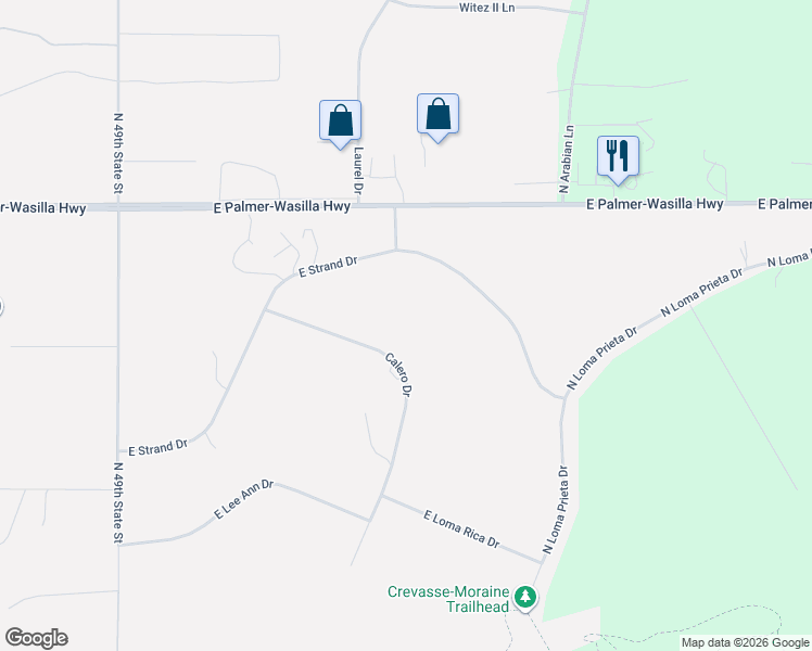 map of restaurants, bars, coffee shops, grocery stores, and more near 1581 Calero Drive in Palmer