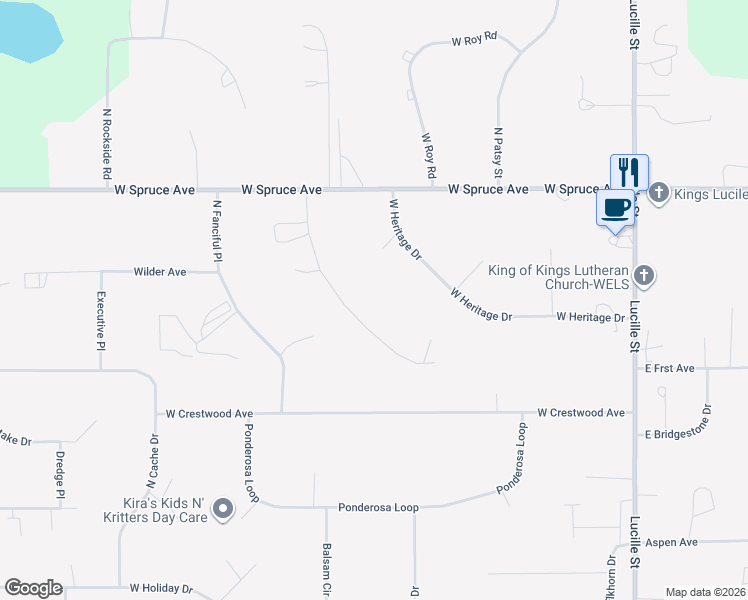 map of restaurants, bars, coffee shops, grocery stores, and more near 1601 North Centurian Place in Wasilla