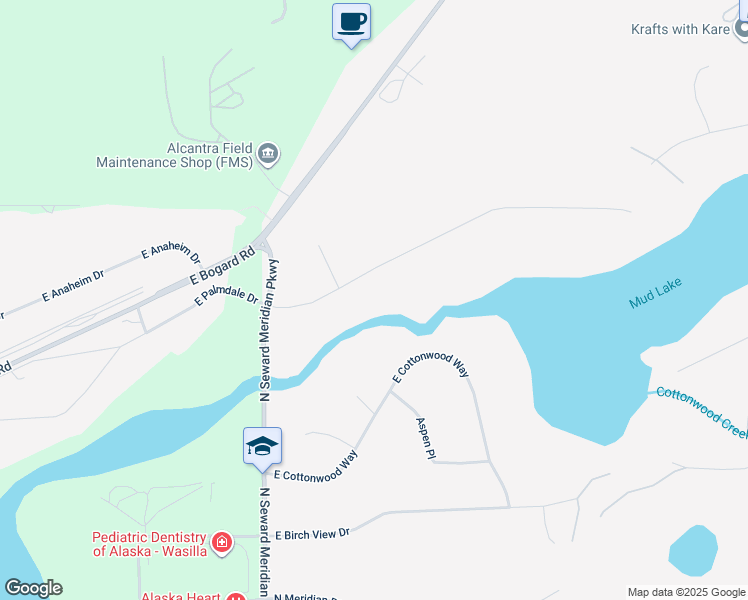 map of restaurants, bars, coffee shops, grocery stores, and more near 3760 East Palmdale Drive in Wasilla