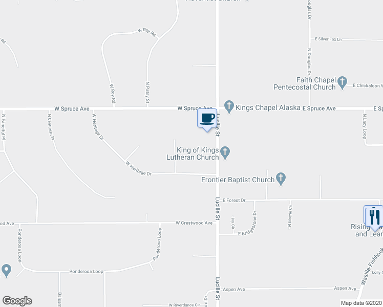 map of restaurants, bars, coffee shops, grocery stores, and more near 1633 North Trail Circle in Wasilla