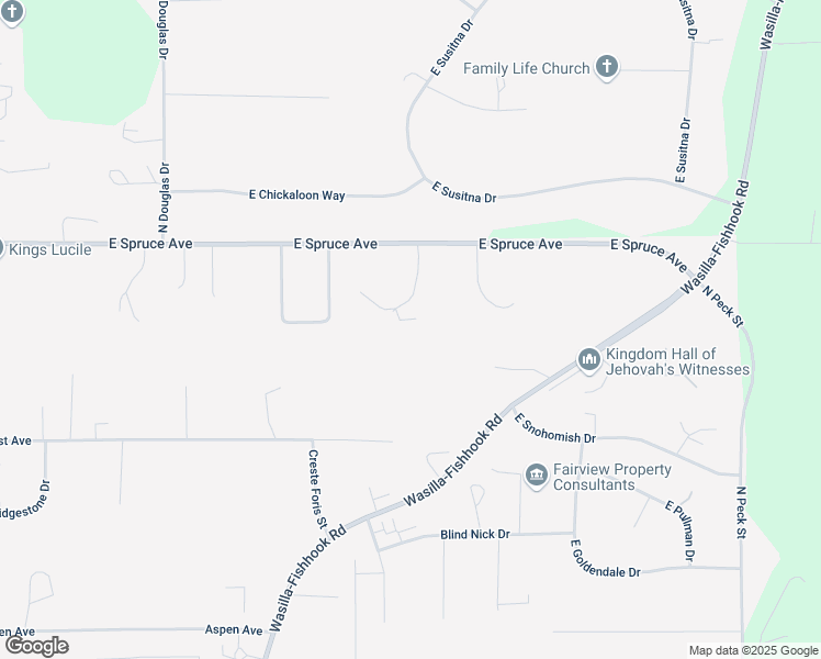 map of restaurants, bars, coffee shops, grocery stores, and more near 700 Rosewood Drive in Wasilla