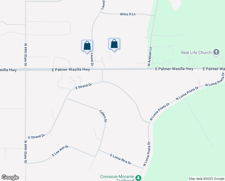 map of restaurants, bars, coffee shops, grocery stores, and more near 10120 East Strand Drive in Palmer