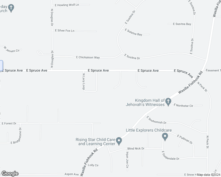 map of restaurants, bars, coffee shops, grocery stores, and more near 1740 North Nina Circle in Wasilla