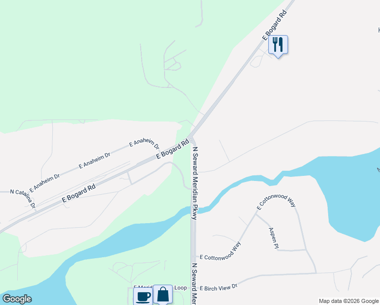 map of restaurants, bars, coffee shops, grocery stores, and more near 3551 E Palmdale Dr in Wasilla