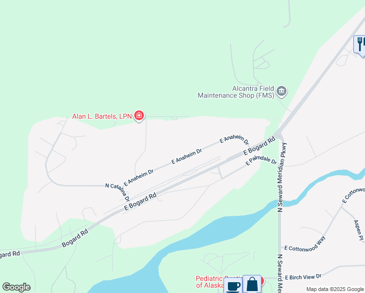 map of restaurants, bars, coffee shops, grocery stores, and more near 3230 East Anaheim Drive in Wasilla
