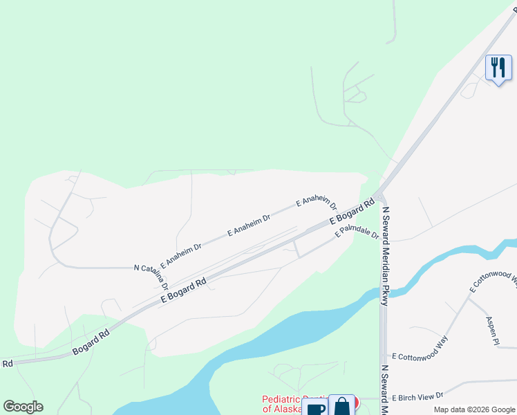 map of restaurants, bars, coffee shops, grocery stores, and more near 3260 Escondido Avenue in Wasilla