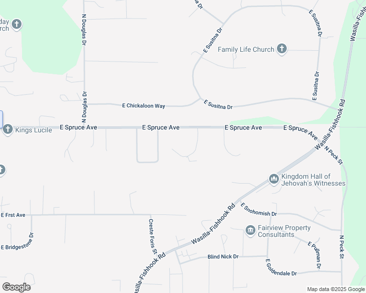 map of restaurants, bars, coffee shops, grocery stores, and more near 600 East Spruce Avenue in Wasilla