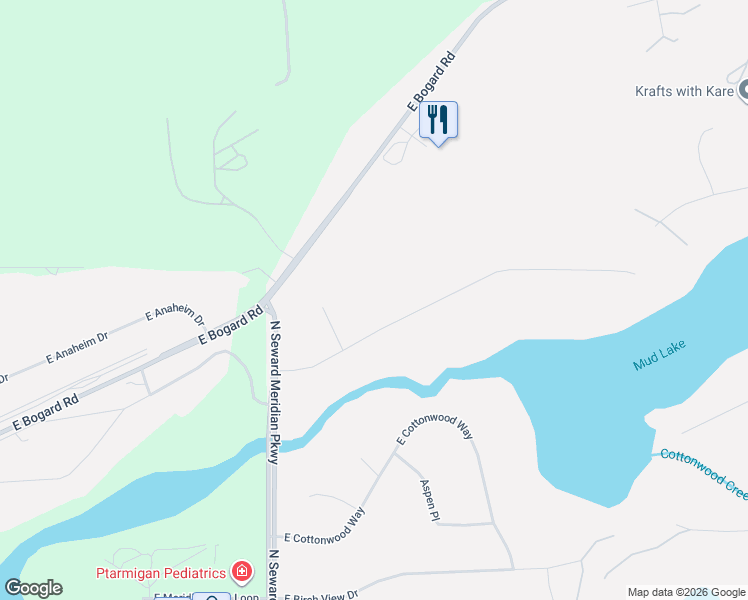map of restaurants, bars, coffee shops, grocery stores, and more near 3825 East Palmdale Drive in Wasilla