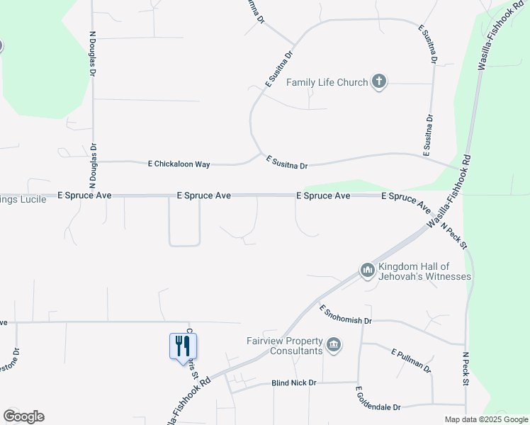 map of restaurants, bars, coffee shops, grocery stores, and more near 1799 North Nina Circle in Wasilla