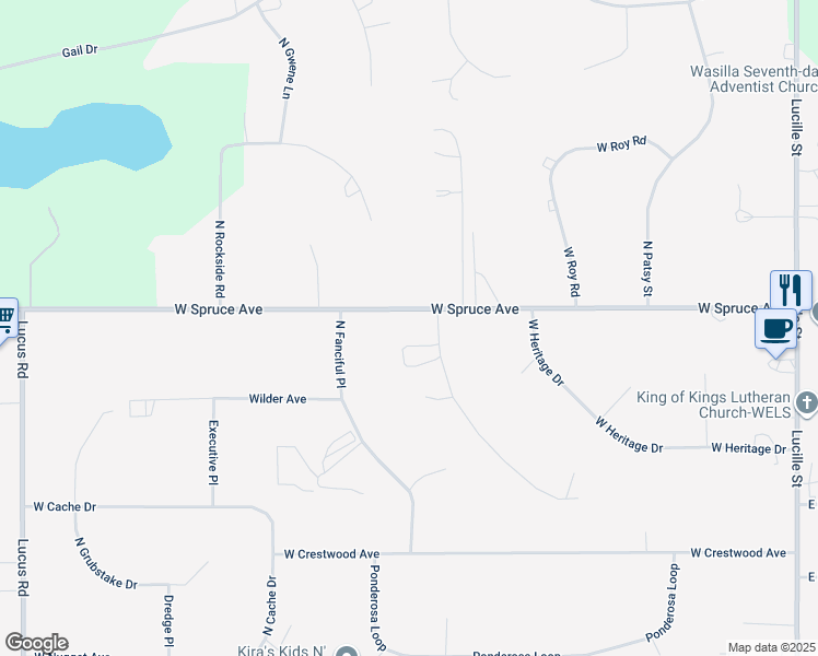 map of restaurants, bars, coffee shops, grocery stores, and more near 1790 North Centurian Place in Wasilla