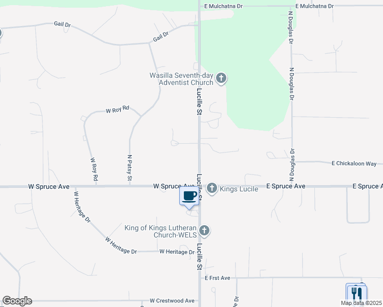 map of restaurants, bars, coffee shops, grocery stores, and more near 100 West Jensen Circle in Wasilla