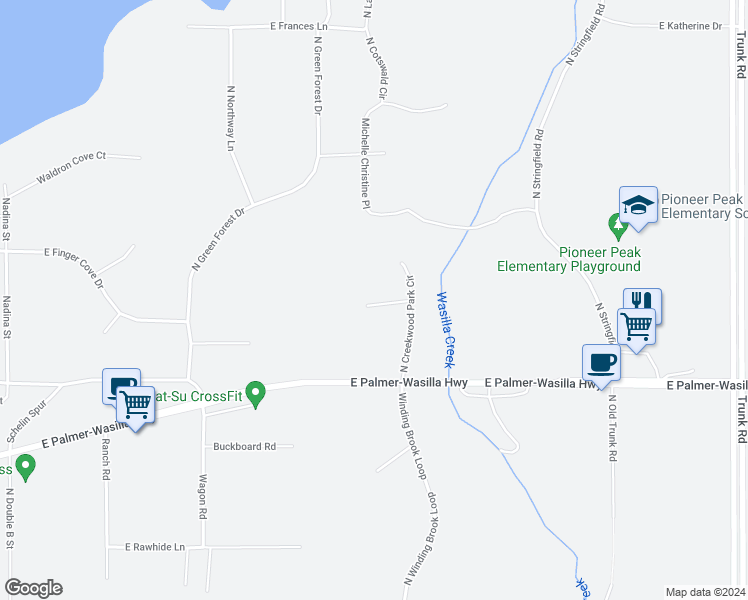 map of restaurants, bars, coffee shops, grocery stores, and more near 1920 North Creekwood Park Circle in Palmer
