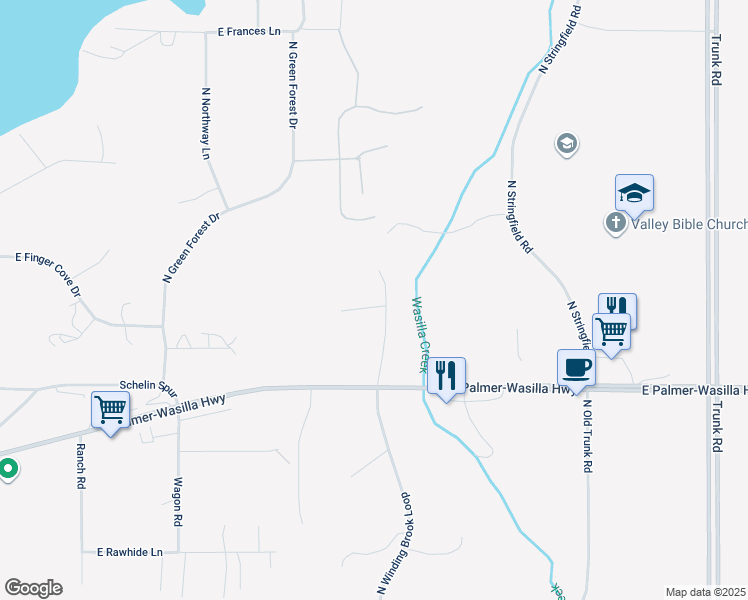 map of restaurants, bars, coffee shops, grocery stores, and more near 1920 North Creekwood Park Circle in Palmer