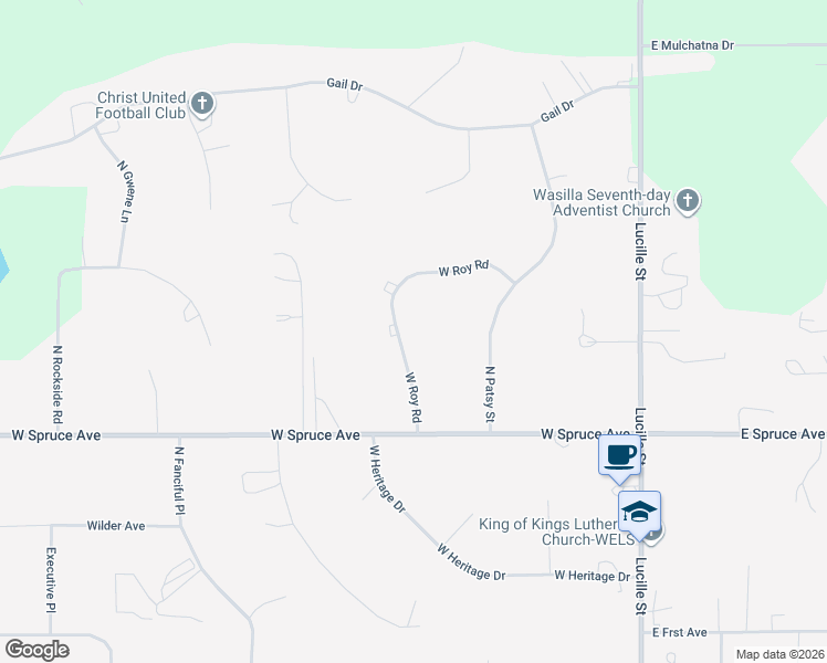 map of restaurants, bars, coffee shops, grocery stores, and more near 450 West Roy Road in Wasilla