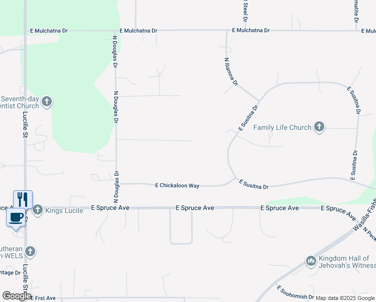 map of restaurants, bars, coffee shops, grocery stores, and more near 550 East Silver Fox Lane in Wasilla