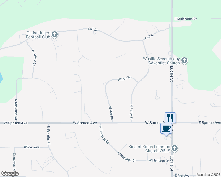 map of restaurants, bars, coffee shops, grocery stores, and more near 450 West Roy Road in Wasilla