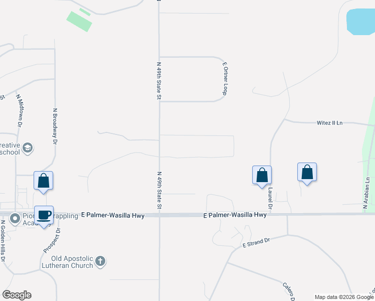 map of restaurants, bars, coffee shops, grocery stores, and more near 9695 East Trennie Loop in Palmer