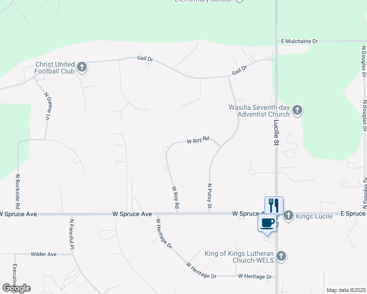 map of restaurants, bars, coffee shops, grocery stores, and more near 380 West Roy Road in Wasilla
