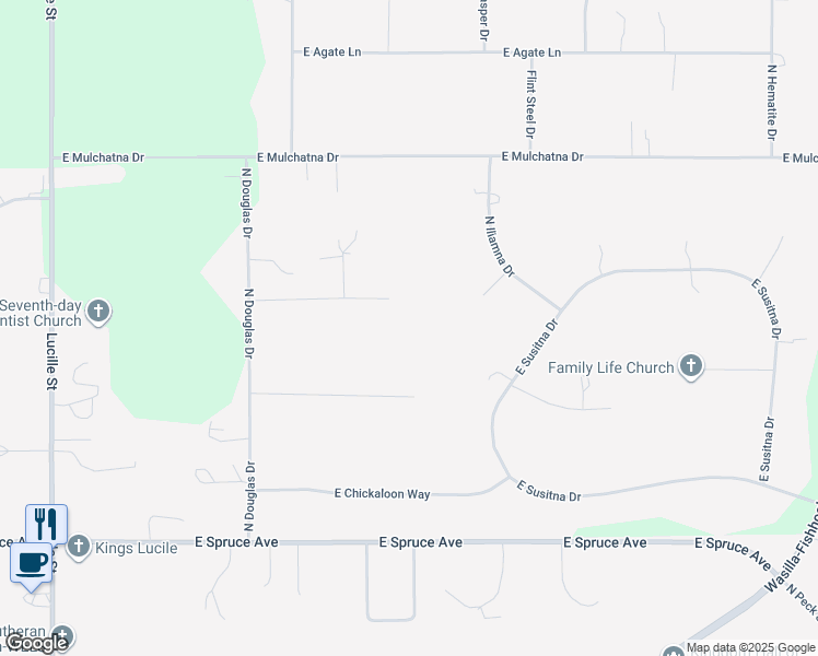 map of restaurants, bars, coffee shops, grocery stores, and more near 524 East Howling Wolf Lane in Wasilla