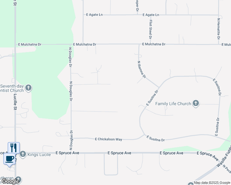 map of restaurants, bars, coffee shops, grocery stores, and more near 524 East Howling Wolf Lane in Wasilla