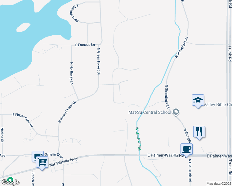 map of restaurants, bars, coffee shops, grocery stores, and more near 7840 East Laurie Ann Lane in Palmer