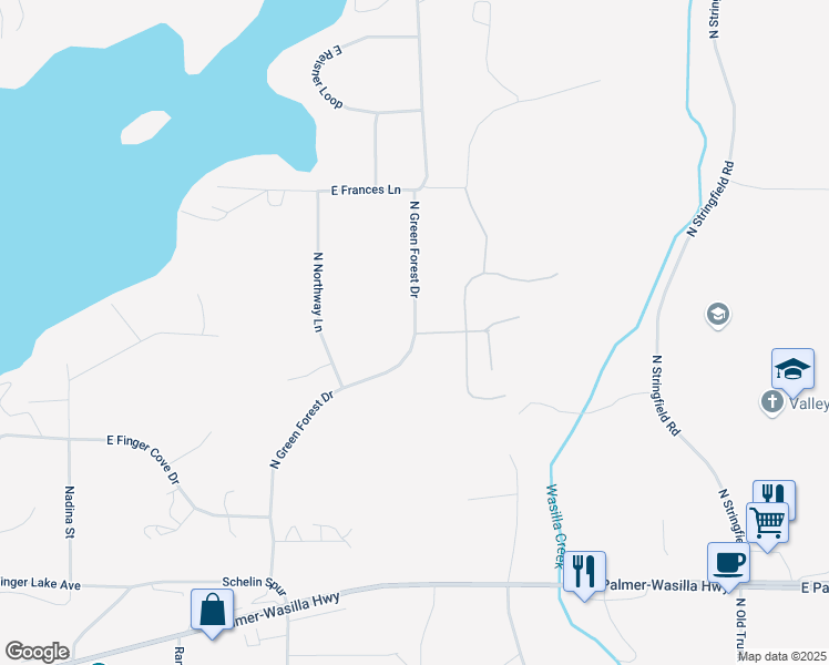 map of restaurants, bars, coffee shops, grocery stores, and more near 7840 E Laurie Ann Ln in Palmer