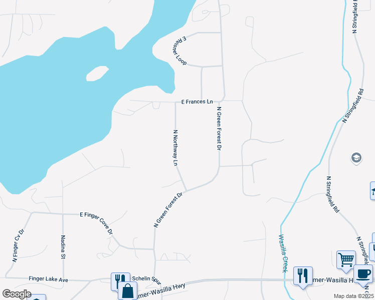 map of restaurants, bars, coffee shops, grocery stores, and more near 2261 North Northway Lane in Palmer