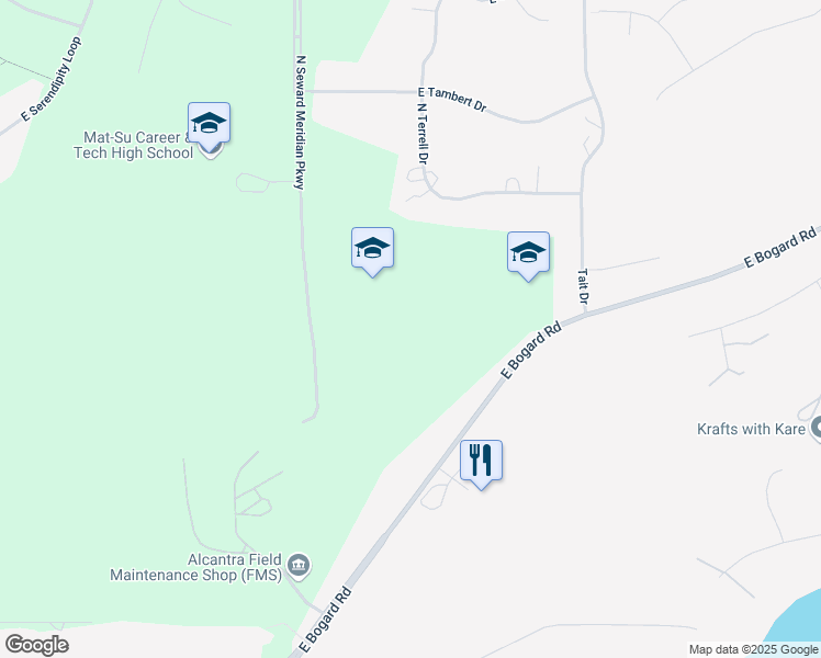 map of restaurants, bars, coffee shops, grocery stores, and more near 3901 East Bogard Road in Wasilla