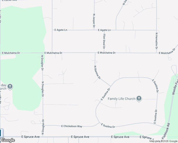 map of restaurants, bars, coffee shops, grocery stores, and more near 2260 North Iliamna Drive in Wasilla
