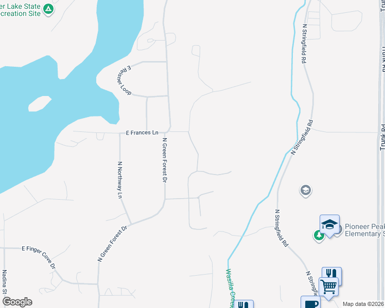 map of restaurants, bars, coffee shops, grocery stores, and more near 2361 North Green Forest Drive in Palmer