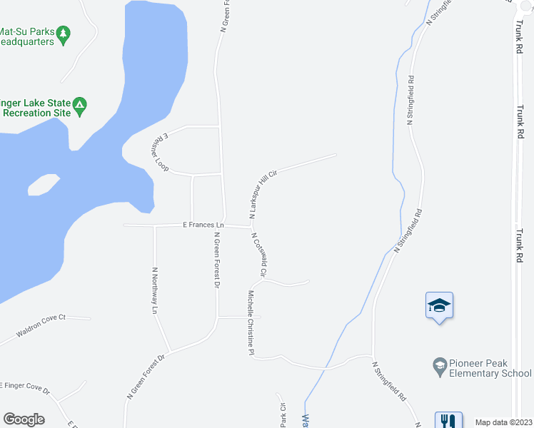 map of restaurants, bars, coffee shops, grocery stores, and more near 2425 North Larkspur Hill Circle in Palmer