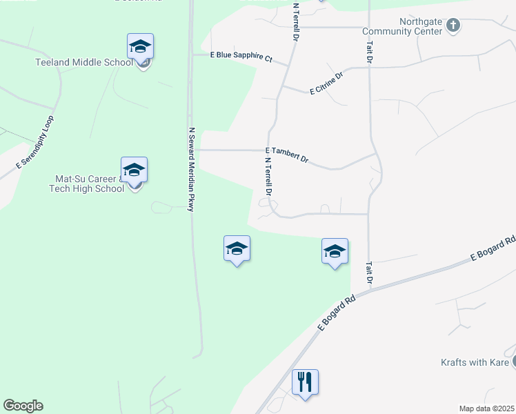 map of restaurants, bars, coffee shops, grocery stores, and more near 2499 North Seward Meridian Parkway in Wasilla