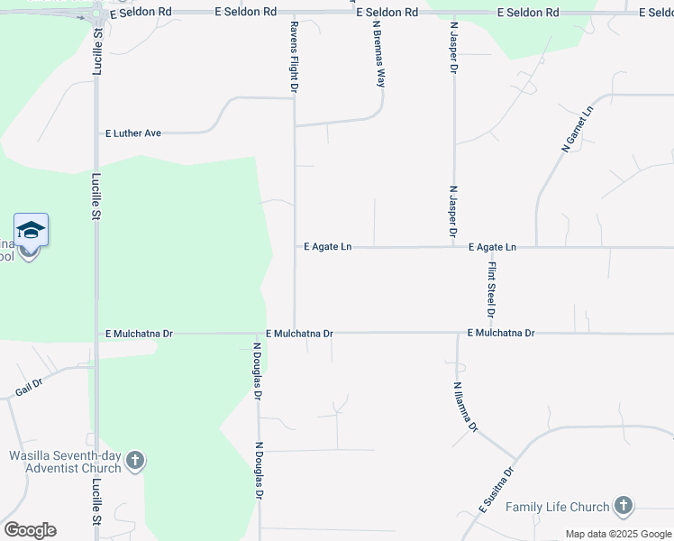 map of restaurants, bars, coffee shops, grocery stores, and more near 500 East Agate Lane in Wasilla