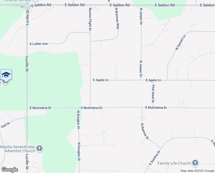 map of restaurants, bars, coffee shops, grocery stores, and more near 500 East Agate Lane in Wasilla