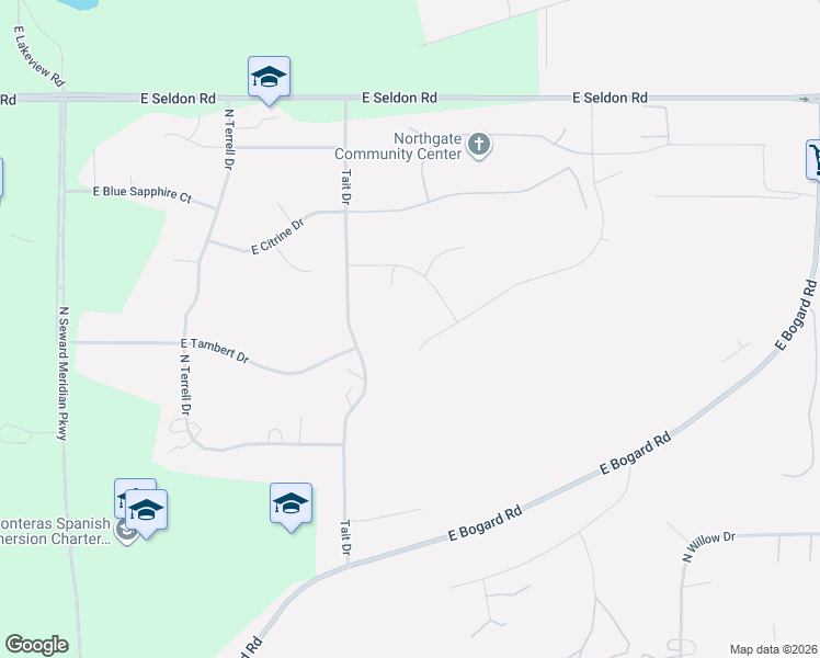 map of restaurants, bars, coffee shops, grocery stores, and more near 2628 North Northgate Place in Wasilla