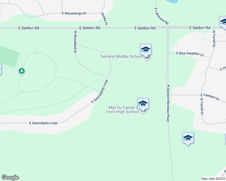 map of restaurants, bars, coffee shops, grocery stores, and more near 3509 East Serendipity Loop in Wasilla