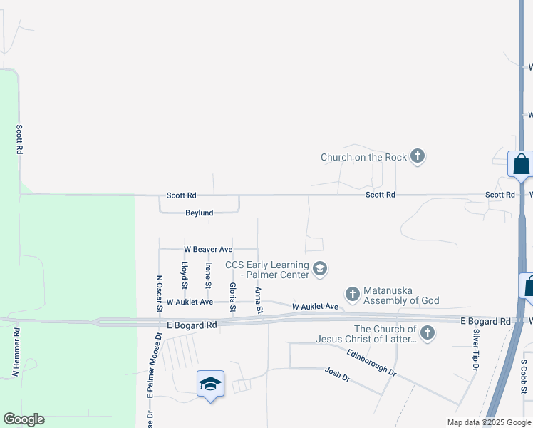 map of restaurants, bars, coffee shops, grocery stores, and more near 355 Anna Street in Palmer