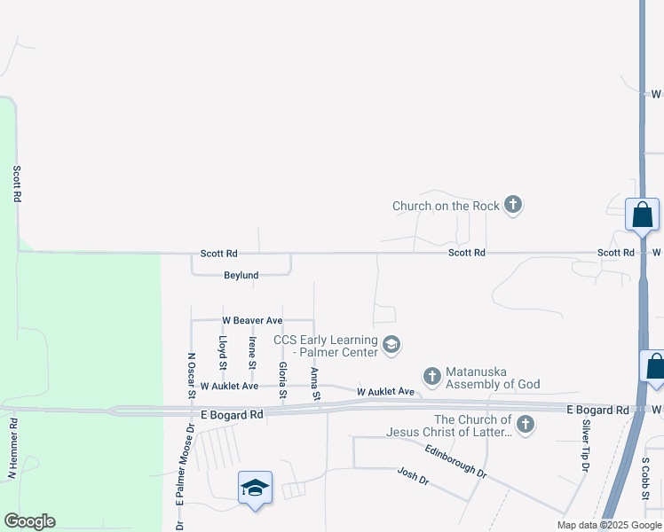 map of restaurants, bars, coffee shops, grocery stores, and more near 355 Anna Street in Palmer