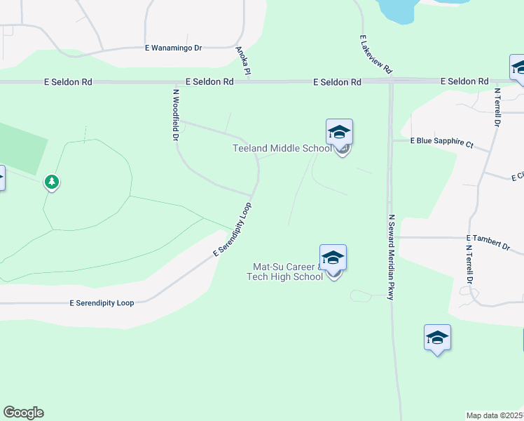 map of restaurants, bars, coffee shops, grocery stores, and more near 3509 East Serendipity Loop in Wasilla
